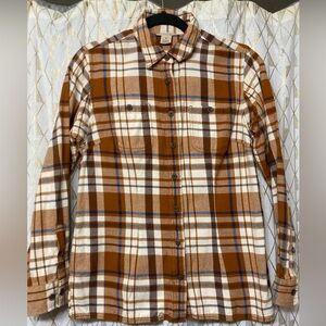 Duluth Trading Co Brown and White Plaid Button-Down Shirt